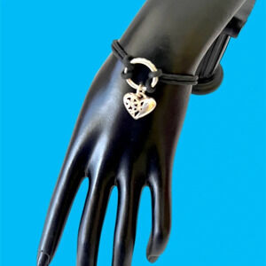 Brighton Dainty Heart Bracelet Black Leather Cord Clear Crystals Silver.
